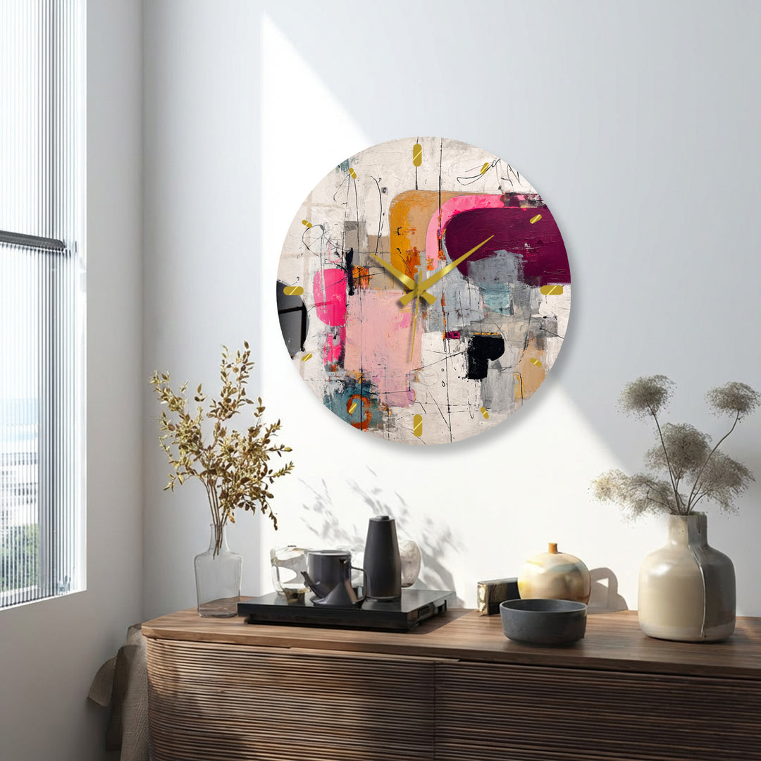 Pink Abstract Glass Wall Clock – Modern Geometric Art
