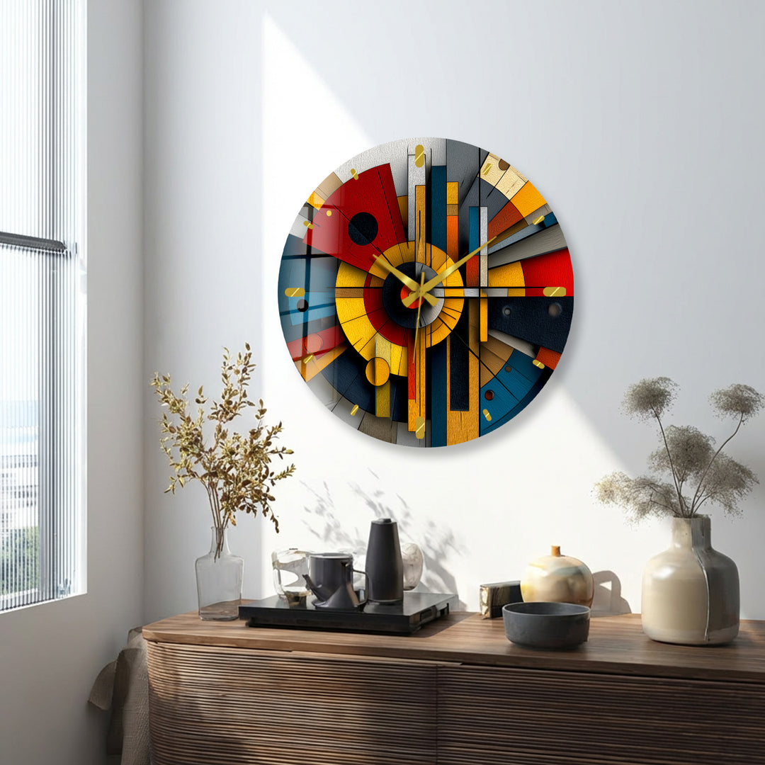 Bauhaus Style Glass Wall Clock – Colorful Geometric Art