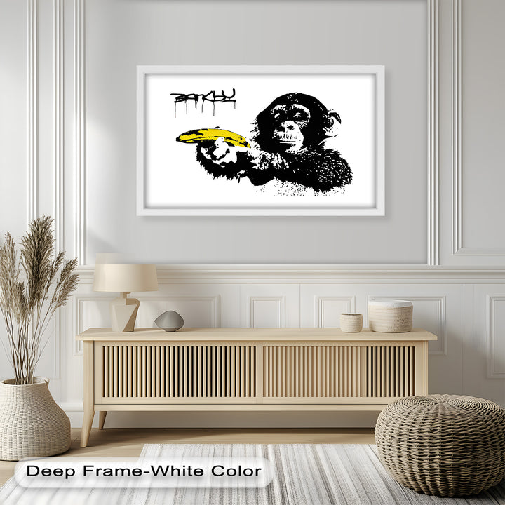Monkey with Banana Gun – Satirical Banksy Oil Painting