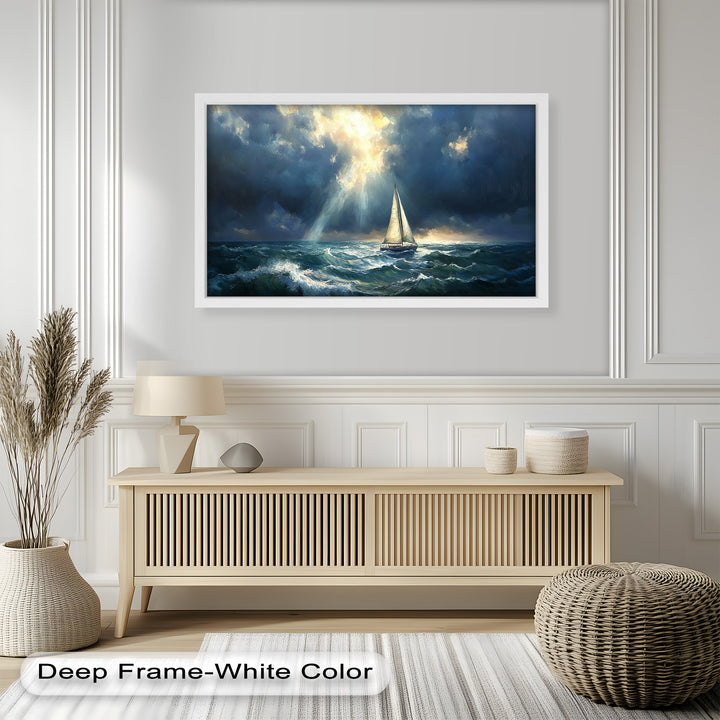 Stormy Horizon – Boat Oil Painting