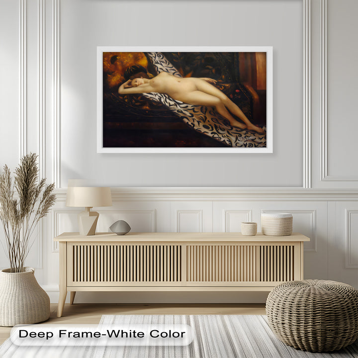 Velvet Reverie – Reclining Nude on Ornamental Nude Oil Painting