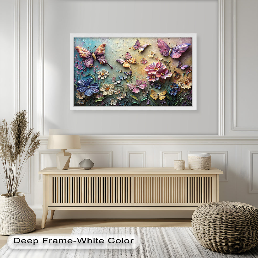 Butterflies Abstract Floral – Colorful Nature-Themed Oil Painting