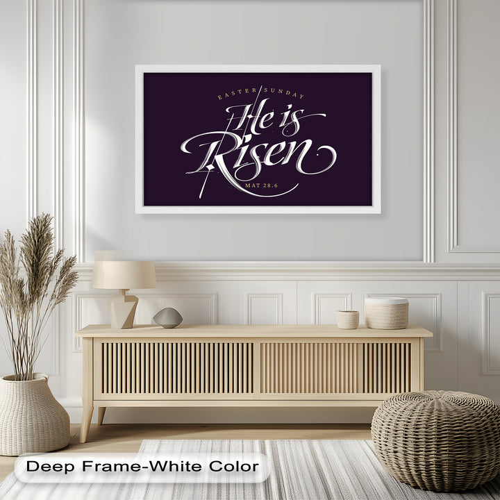 Inspirational Easter Sunday quote – “He is Risen” religious home decor.
