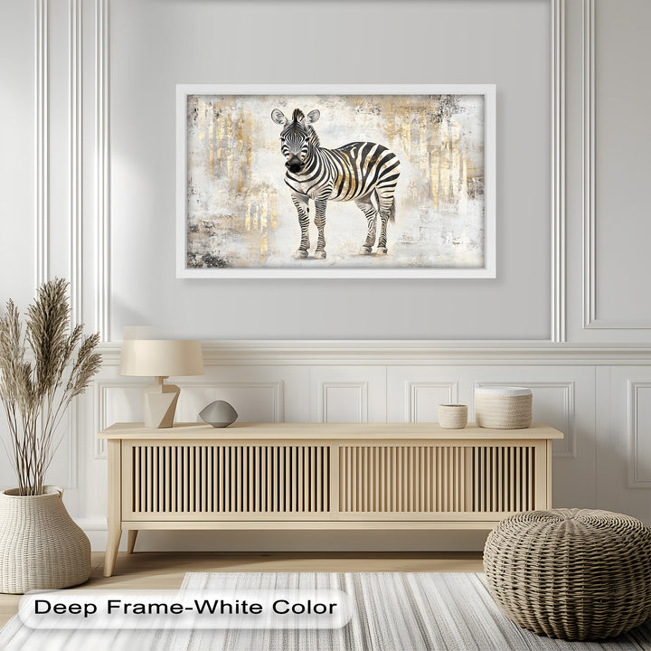 Golden Streak Zebra with Neutral Backdrop - Animal Oil Painting