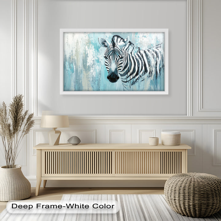Zebra in Blue Abstract Style - Animal Oil Painting