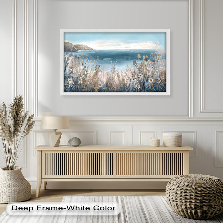 Wildflower Ocean View Wall Art – Framed Oil Painting