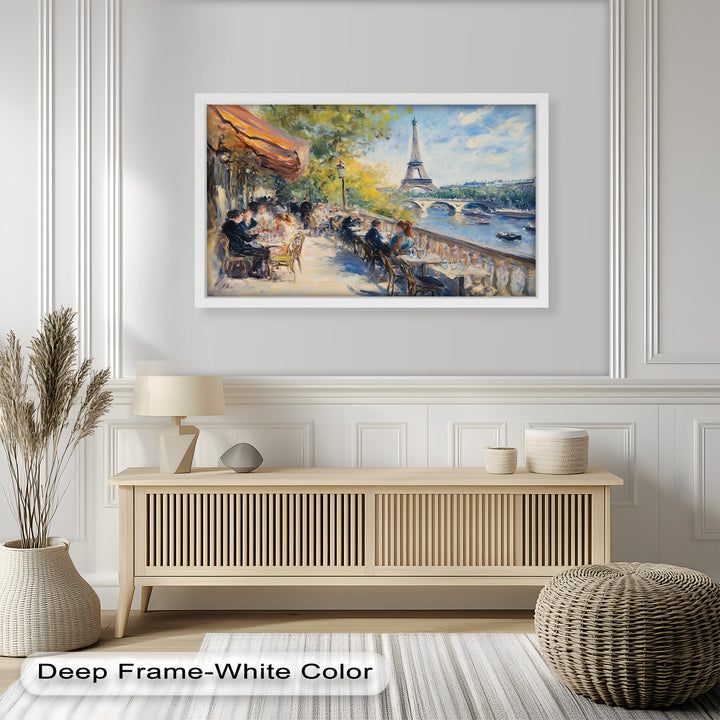 Eiffel Café Serenity – Parisian Terrace with River View Oil Painting