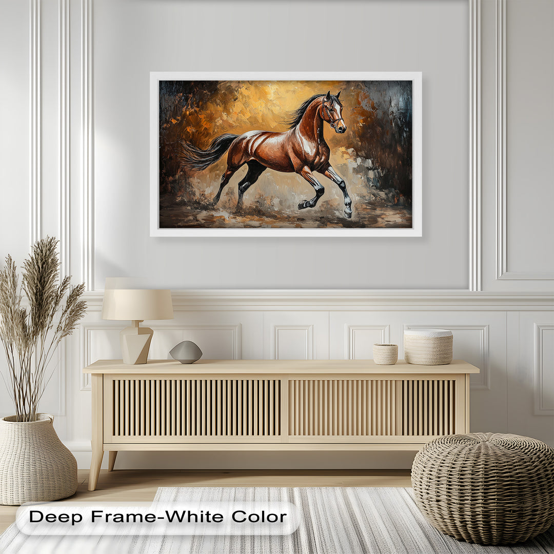 Vibrant horse wall art with rich brown hues and textured brushwork.
