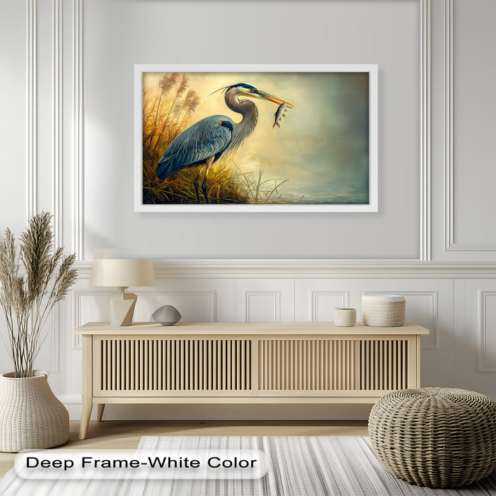 Blue Heron with Fish – Animal Oil Painting