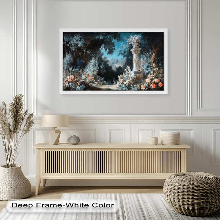 Moonlit Garden with Classical Column – Romantic Rococo Oil Painting