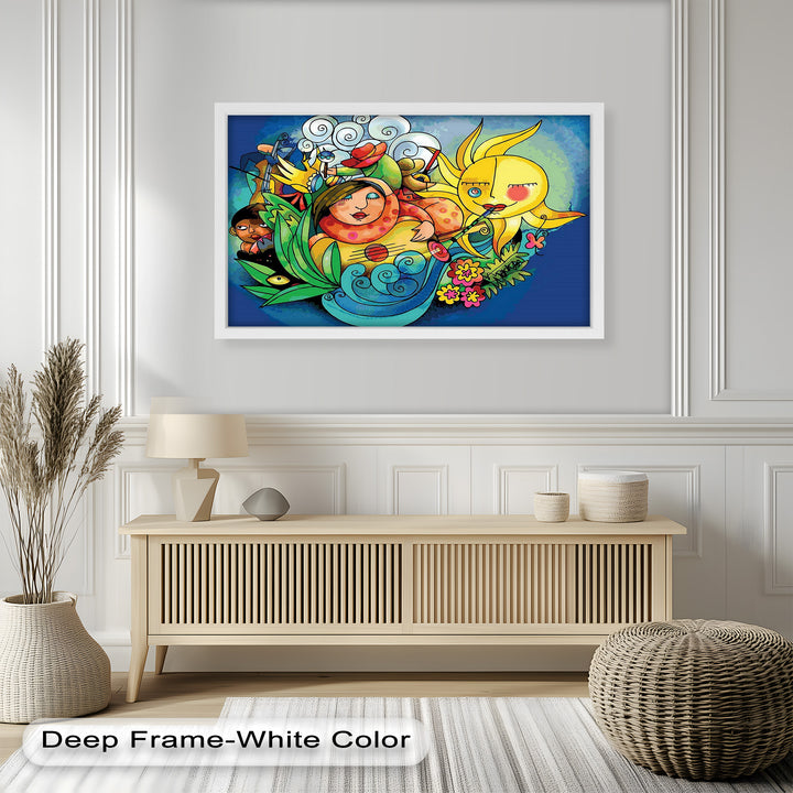 Colorful Surreal Art Print – Sunshine Framed Oil Painting