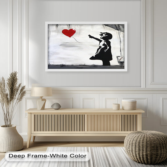 Evoking a sentimental mood, this 'Girl with Heart Balloon' oil painting delivers a poignant oil painting decoration that reflects hope and innocence.