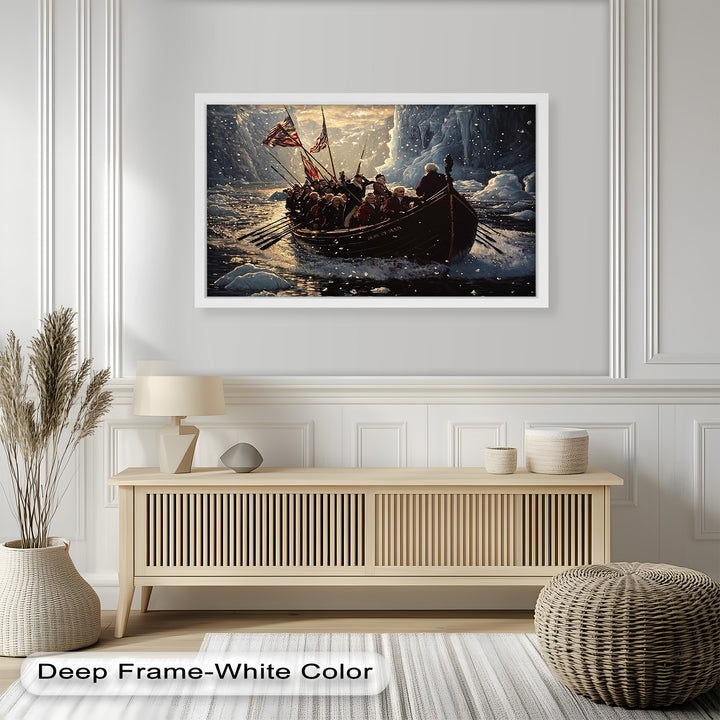 Crossing the Ice – Patriotic Revolutionary Boat Oil Painting