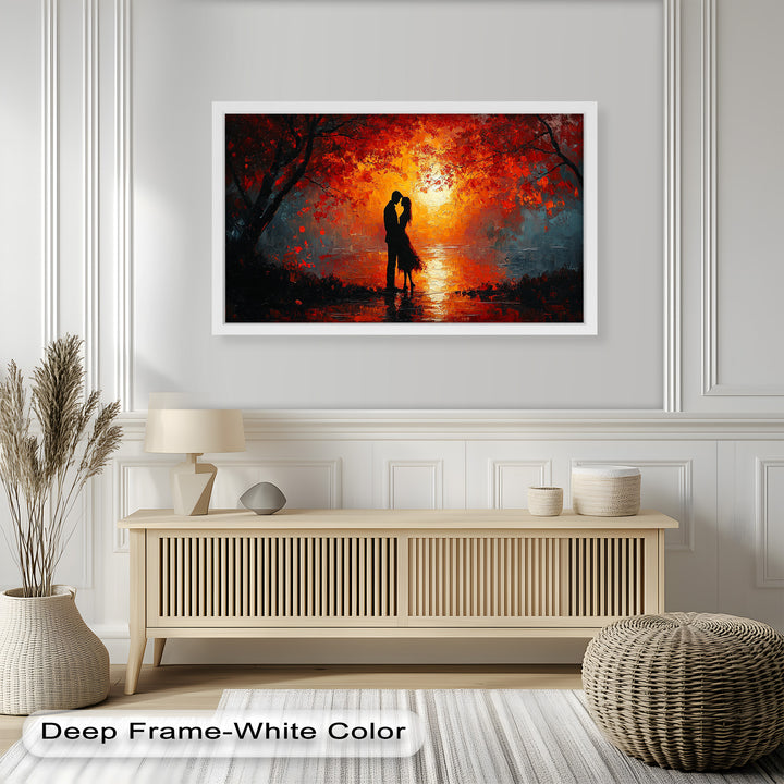 Passionate Kiss Beneath Autumn Flames - Love Oil Painting