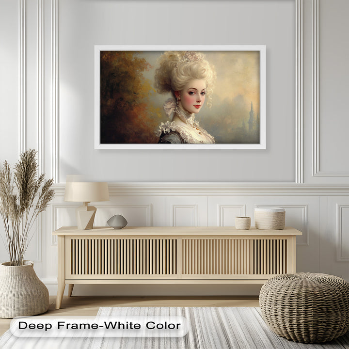 Rococo Grace Oil Painting – Portrait of a Noblewoman in Ivory Lace
