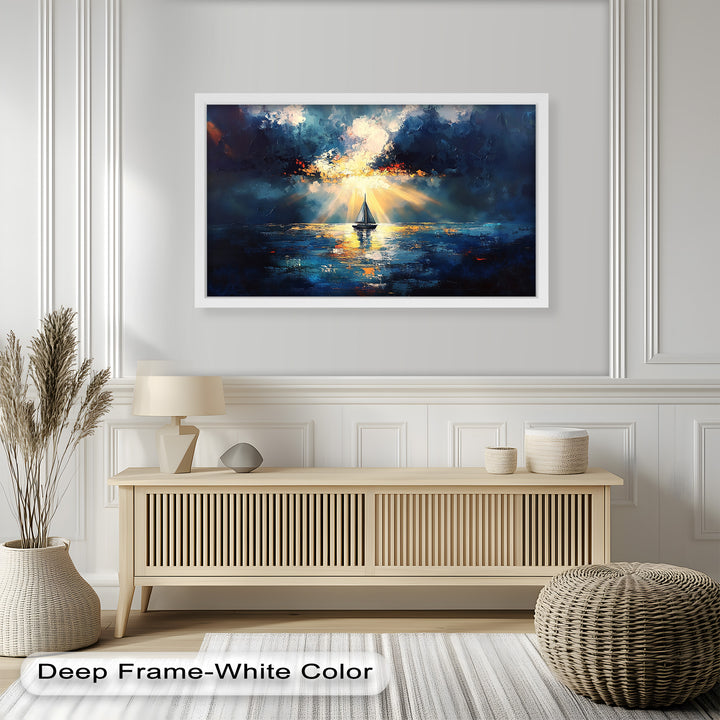 Radiant Horizon – Sailboat at Sunset Oil Painting