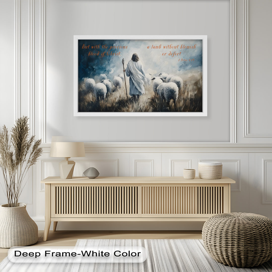 Ethereal religious painting symbolizing Jesus as the Lamb of God.
