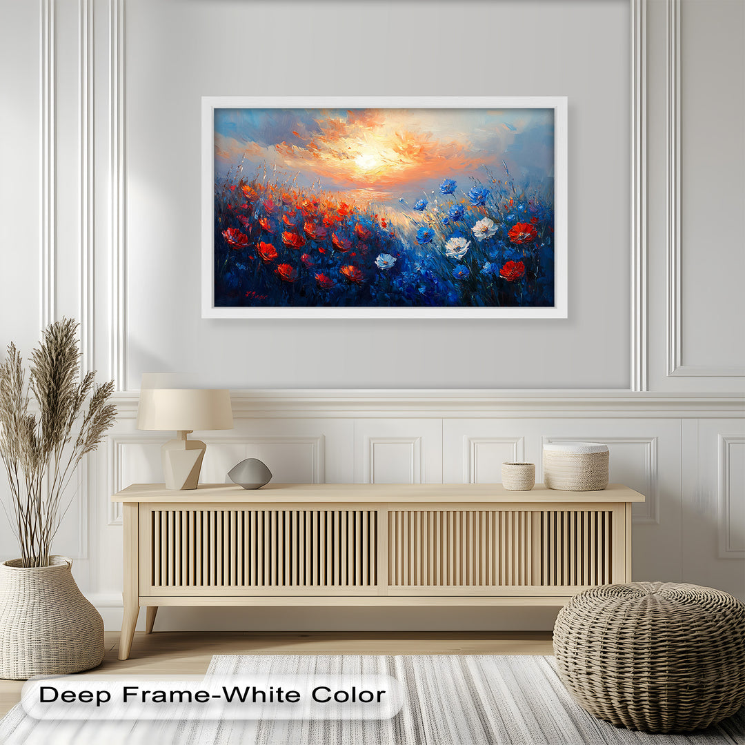 Wildflower Sunset Symphony – Colorful Horizon Flower Oil Painting