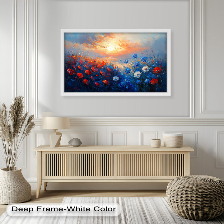 Wildflower Sunset Symphony – Colorful Horizon Flower Oil Painting