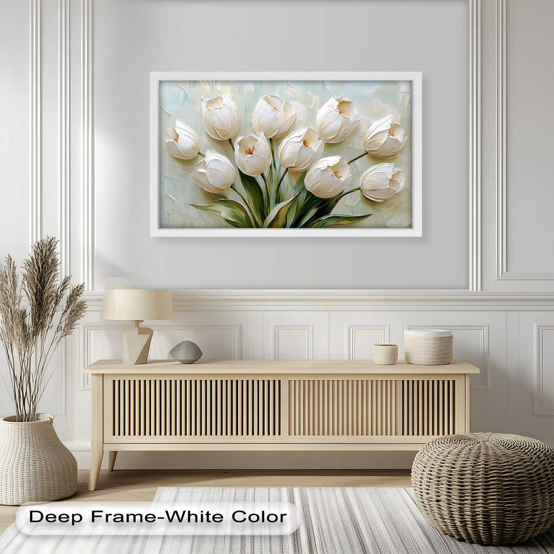Whispers of Spring – Creamy White Tulip Bouquet Flower Oil Painting