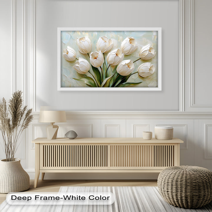 Whispers of Spring – Creamy White Tulip Bouquet Flower Oil Painting