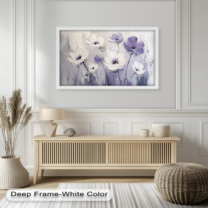 White and Purple Wildflowers in Soft Harmony - Flower Oil Painting