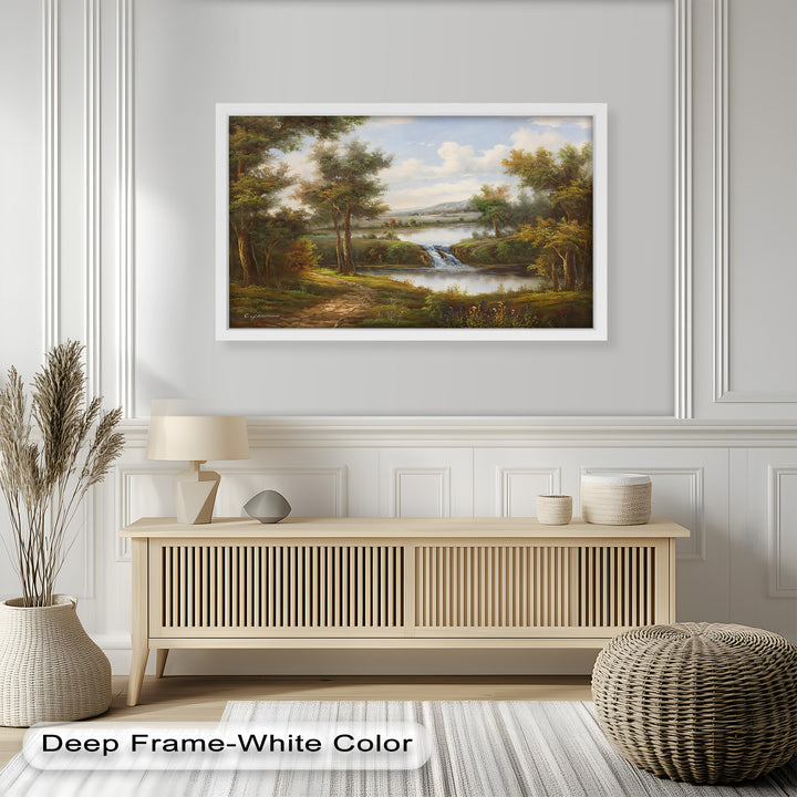 Tranquil Forest Cascade – Vintage Oil Painting