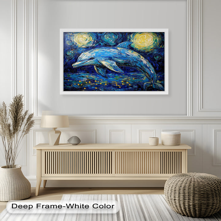 Starry Night Dolphin in Ocean Dreamscape – Animal Oil Painting