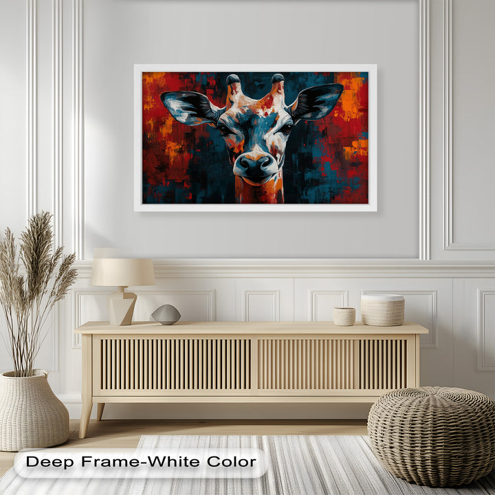 Giraffe Portrait in Abstract Flames – Animal Oil Painting