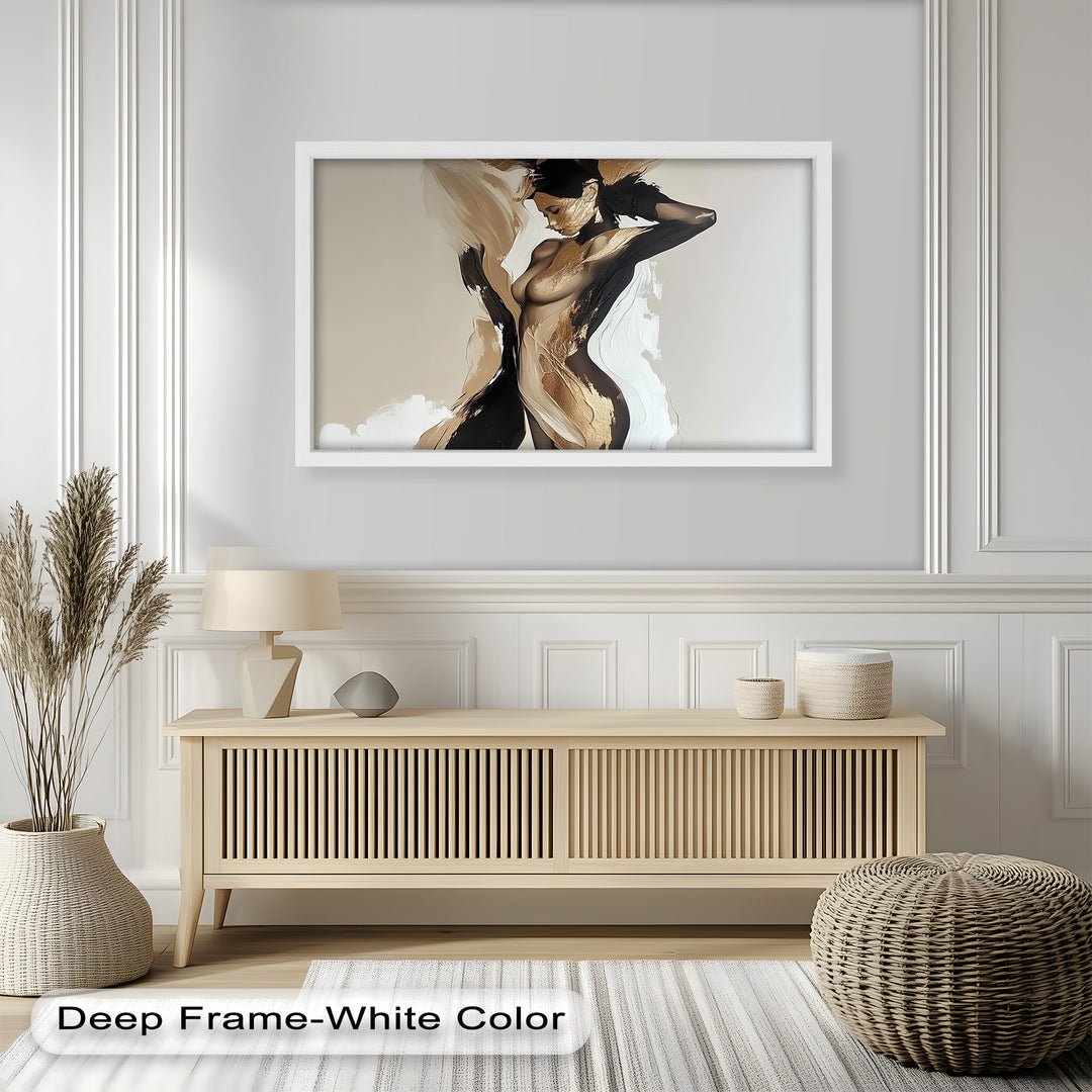 Golden Silence – Abstract Female Figure Oil Painting