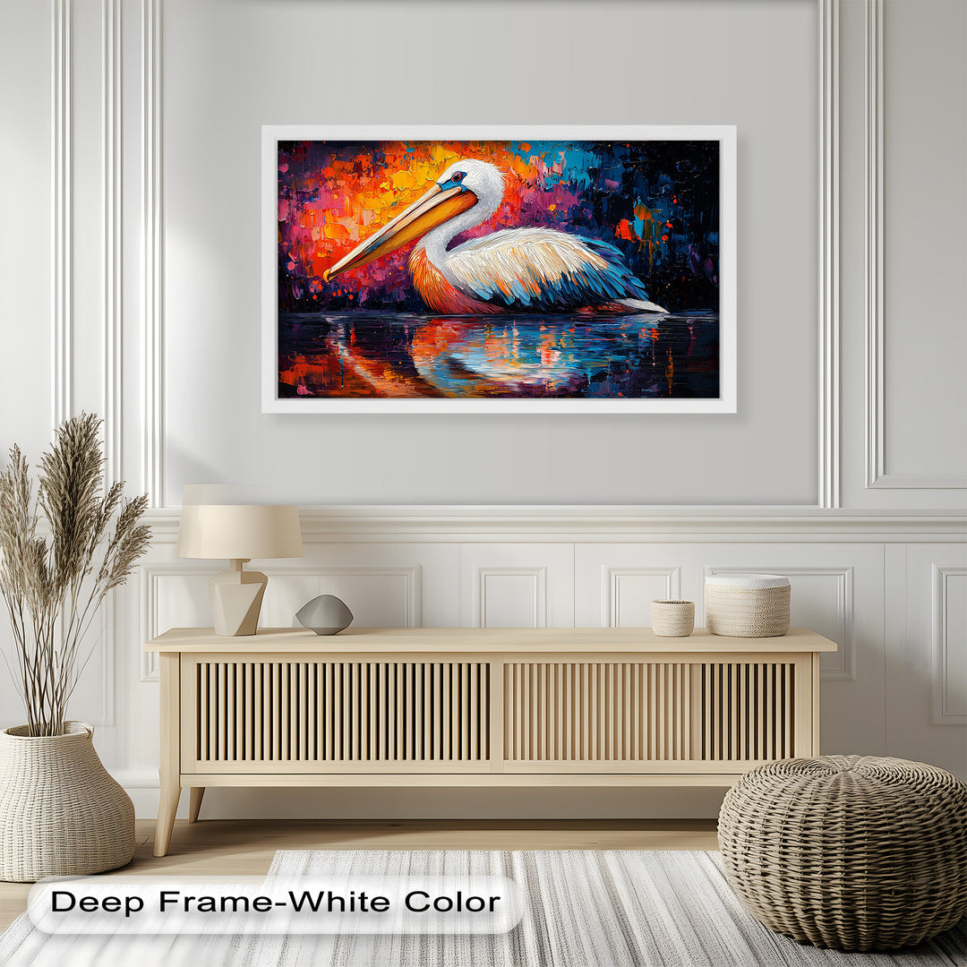 Sunset Pelican on Water – Animal Oil Painting