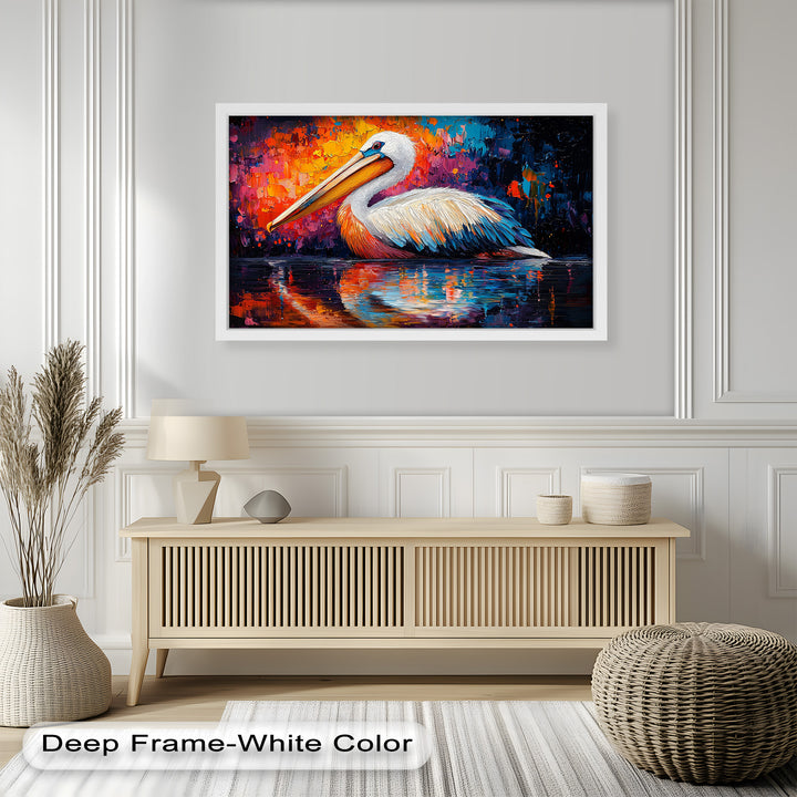 Sunset Pelican on Water – Animal Oil Painting