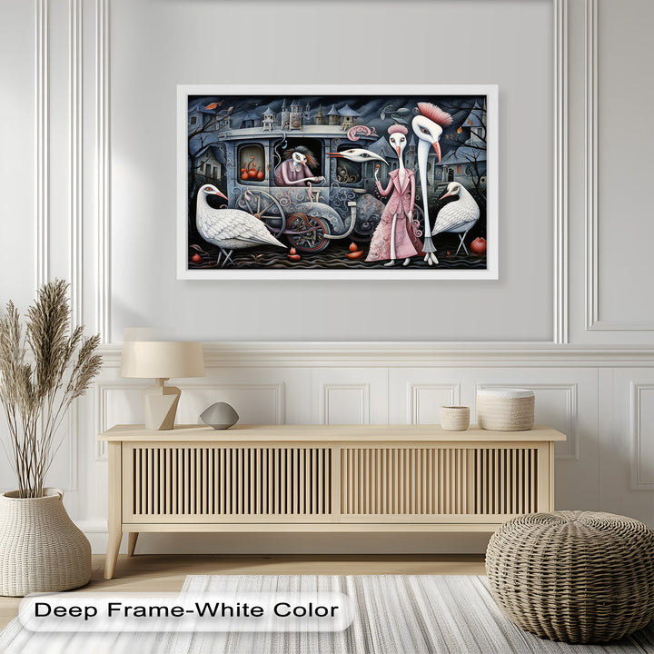 Crimson Couriers – Surreal Carriage Scene Oil Painting