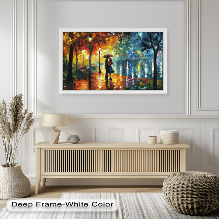 Golden Glow – Lovers Beneath the Umbrella Love Oil Painting