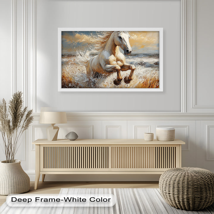 White Horse Art – Gerahmtes Ölgemälde mit Pferd
