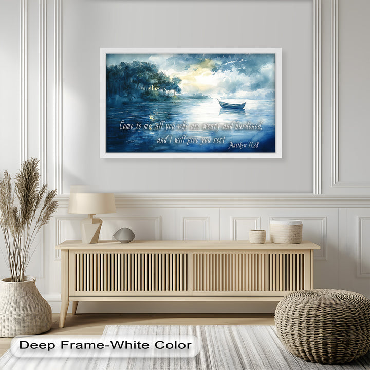 Matthew 11:28 – Find Rest in Christ Bible Verse Oil Painting