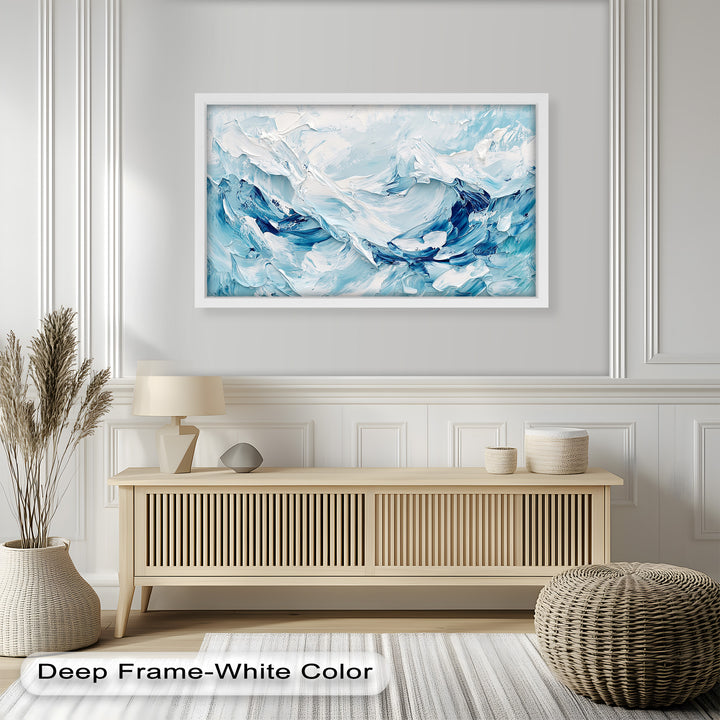 Ocean Ice Texture Art – Abstract Blue & White Oil Painting