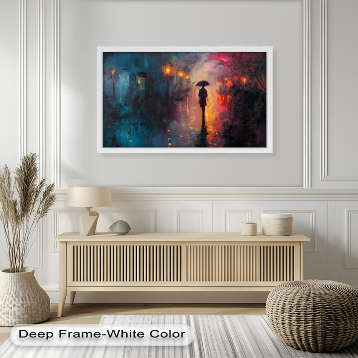 Evening Solitude – Romantic Rainy Stroll Love Oil Painting