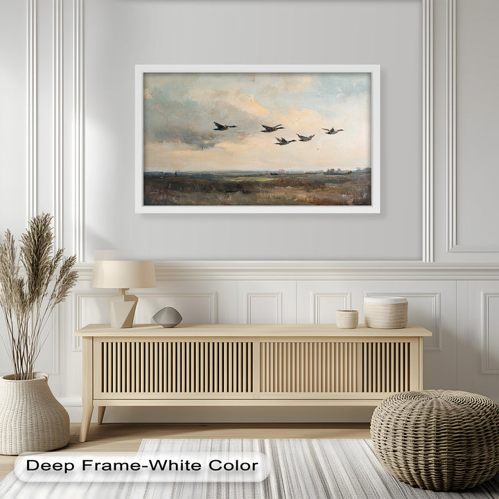 Flight Over the Marshlands – Ducks in Motion Oil Painting