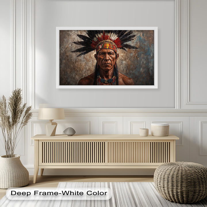 Echo of the Ancestors – Native Warrior Portrait Oil Painting