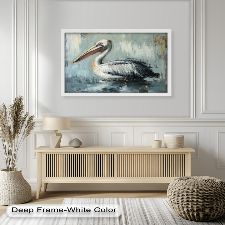 White Pelican Resting by the Water - Animal Oil Painting