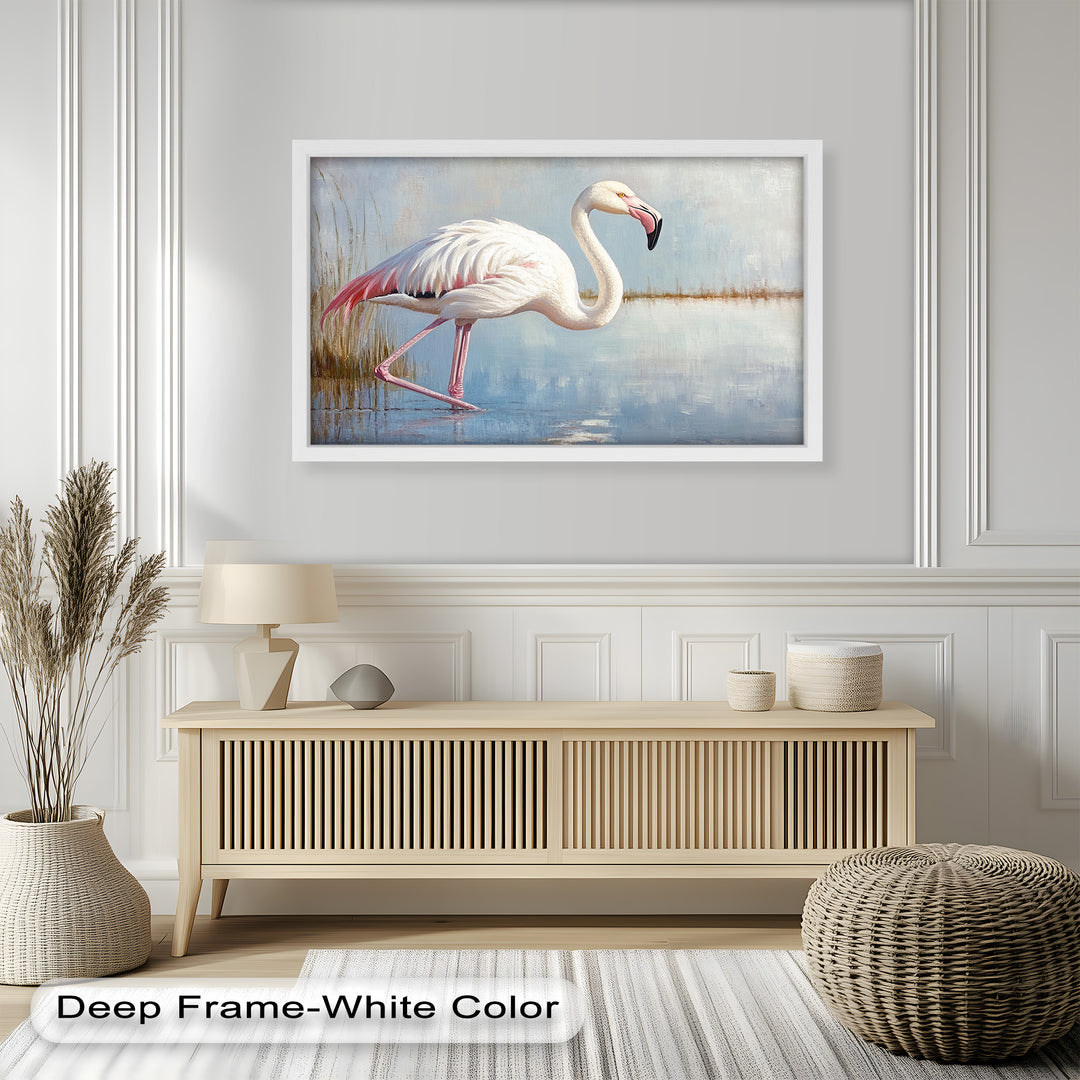 Graceful Flamingo in Shallow Water – Animal Oil Painting