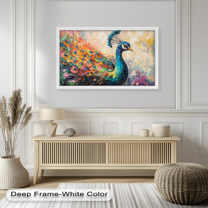 Peacock in Blooming Hues - Animal Oil Painting