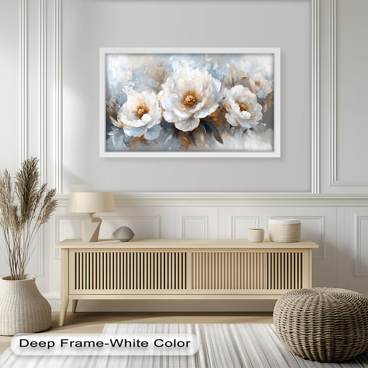Ivory Garden Symphony – White Peony Bouquet Flower Oil Painting