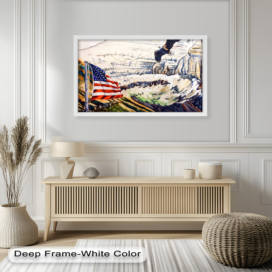 Amerikanische Flagge und Weißkopfseeadler - Patriotisches Ölgemälde