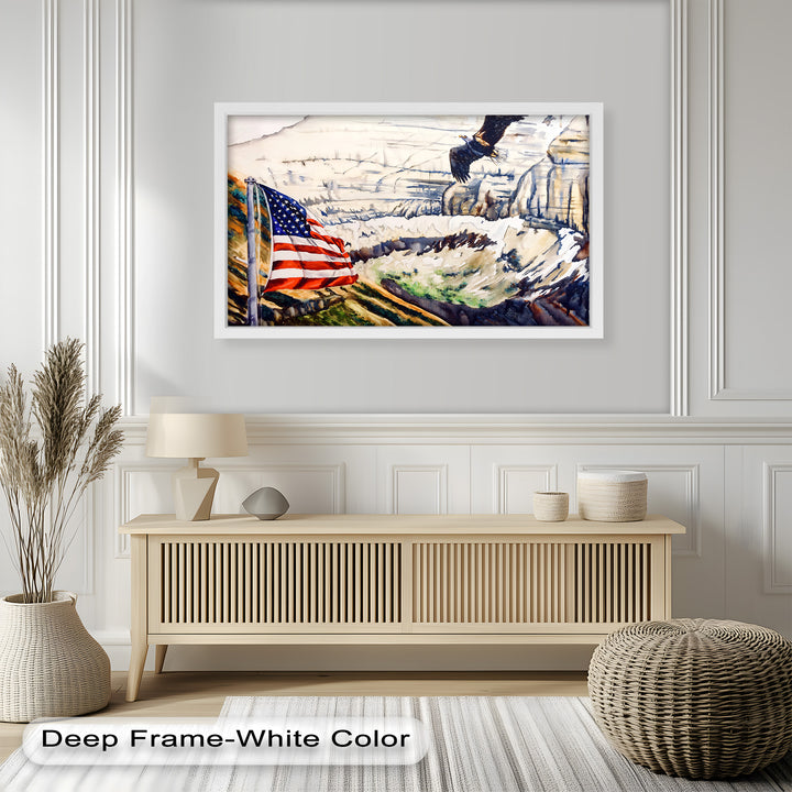 Amerikanische Flagge und Weißkopfseeadler - Patriotisches Ölgemälde