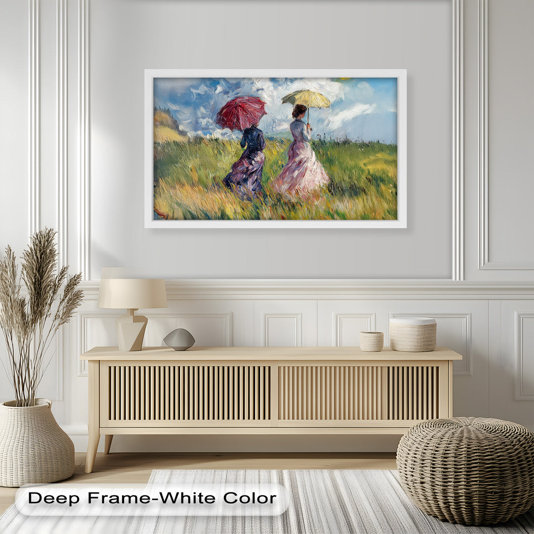 Ladies with Parasols in a Sunlit Meadow – Impressionist Oil Painting