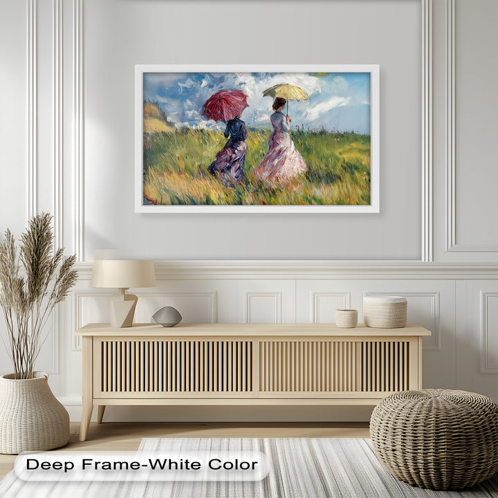 Ladies with Parasols in a Sunlit Meadow – Impressionist Oil Painting