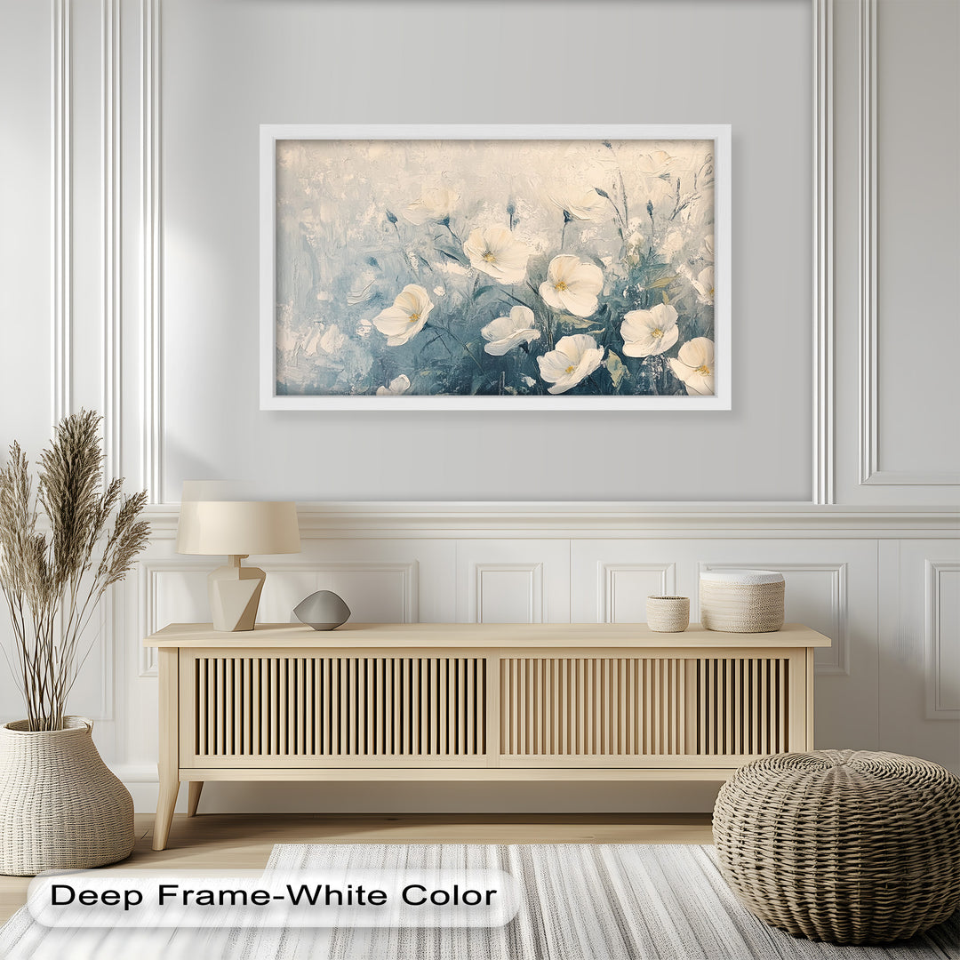 White Wildflower Art – Elegant Floral Oil Painting