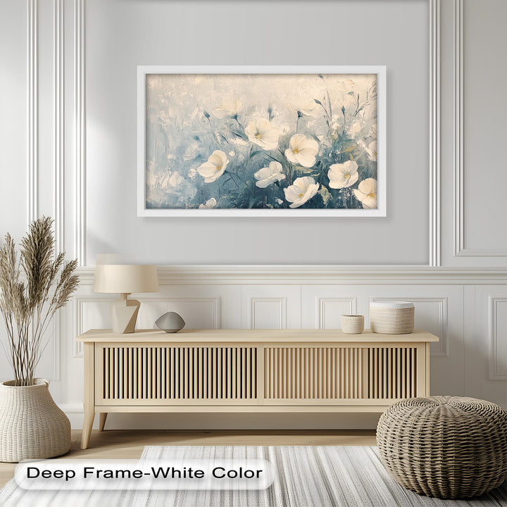 White Wildflower Art – Elegant Floral Oil Painting